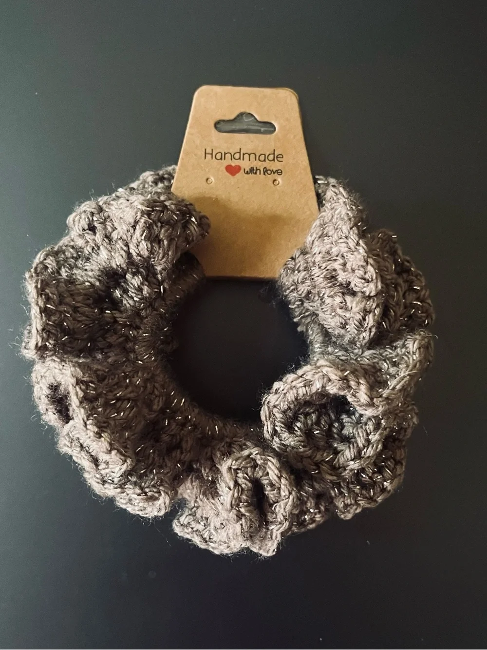 Set of 2 Extra Ruffle Crochet Hair Scrunchies Sparkling Brown - Handmade NIP